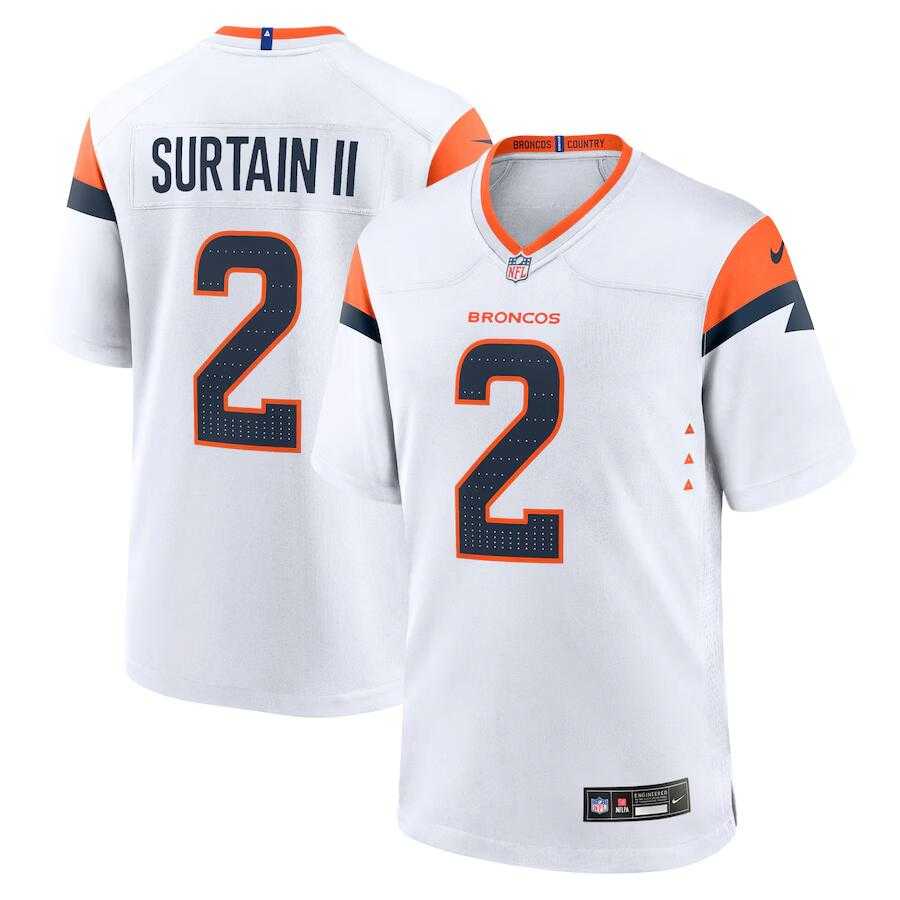 Mens Denver Broncos #2 Pat Surtain II White 2024 Game Stitched Jersey Dzhi->denver broncos->NFL Jersey